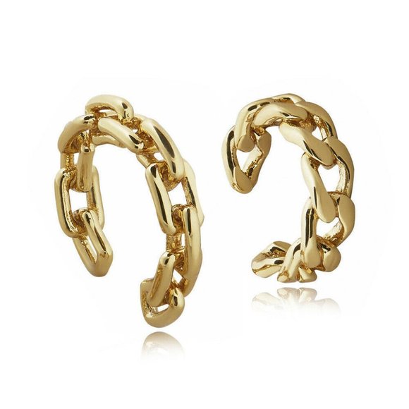Men's 18K Yellow Gold Filled Ear Chain Clip Cuff Wrap Earrings Gorgeous Gift - Picture 7 of 8